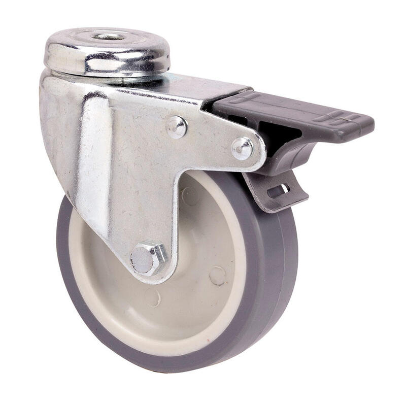 Pack De 2 Unidades - Rueda Giratoria De Goma Con Agujero, Eje Liso Y Freno, Color Gris, Carga Máx. 40 Kg, Ø 5 Cm