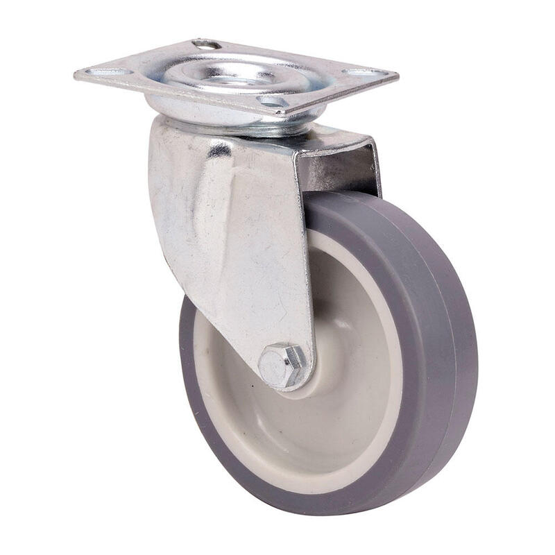 Pack De 2 Unidades - Rueda Giratoria De Goma Con Placa Y Eje Liso, Color Gris, Carga Máx. 40 Kg. Ø 5 Cm