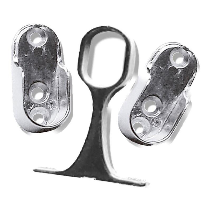 Pack De 2 Unidades - Soporte Para Tubo Armario Oval, Lateral Y Central, Modelo Sta06 Y Sta08, De Zamak Con Acabado En Aluminio, 44 X 15 X 10 Mm, 2 + 1 Uds, Blister