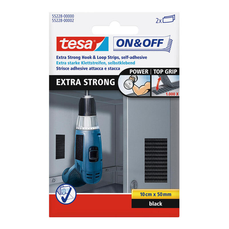 Pack De 2 Unidades - Tiras De Cierre Extrafuerte 10cm X 50mm 2 Pares Negro 55228 Tesa