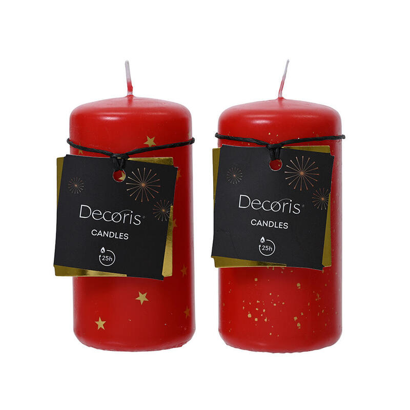 Pack De 2 Unidades - Vela De Cera Roja, 2 Modelos, Ø5x10cm.