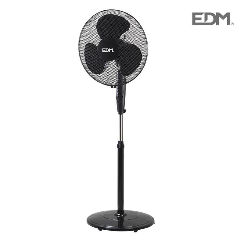 Pack De 2 Unidades Ventilador De Pie Con Base Circular Negro 45w Ø Aspas 40cm Altura Regulable 110-130 Cm Edm