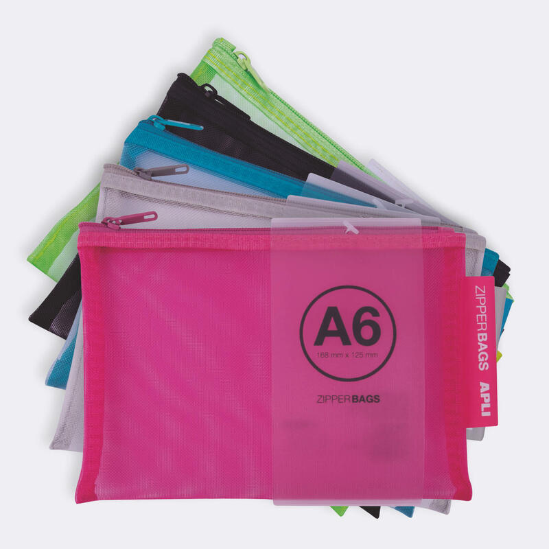 Pack De 20 Unidades Apli Sobres Porta-Todo Nylon Transpirable A6 - Resistentes Y Duraderos - Ideal Para Equipos Electronicos - Cierre De Cremallera - Colores Surtidos