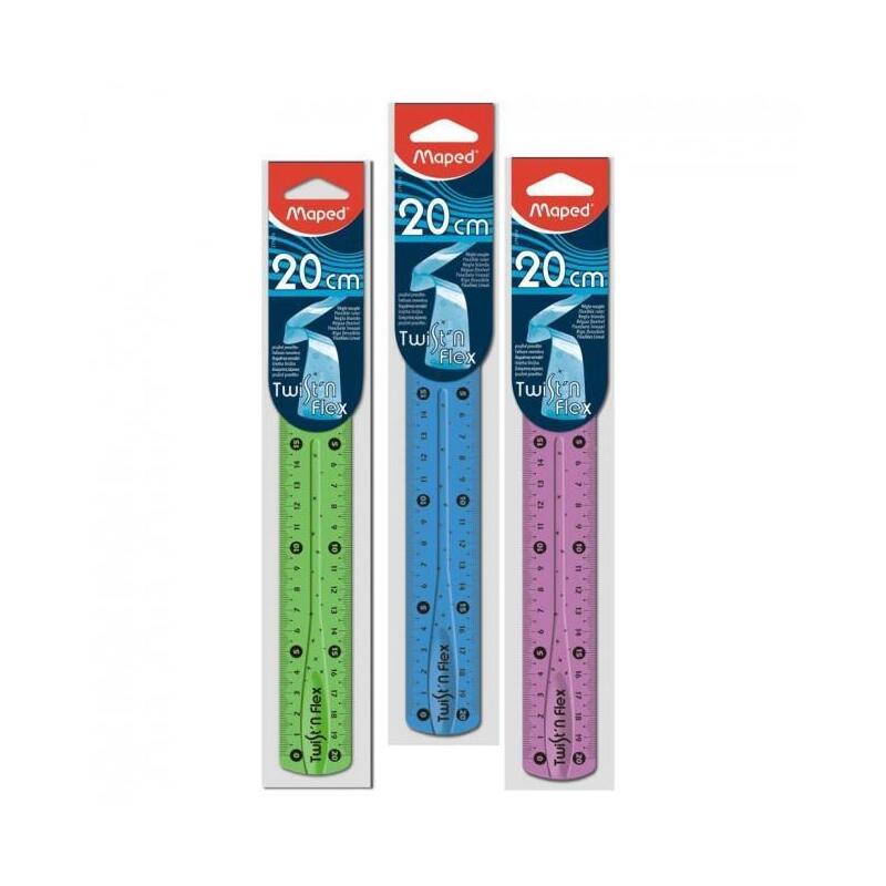 Pack De 20 Unidades Maped Regla Twist´N Flex Decorada Doble Graduación 20 Cm Colores Surtidos