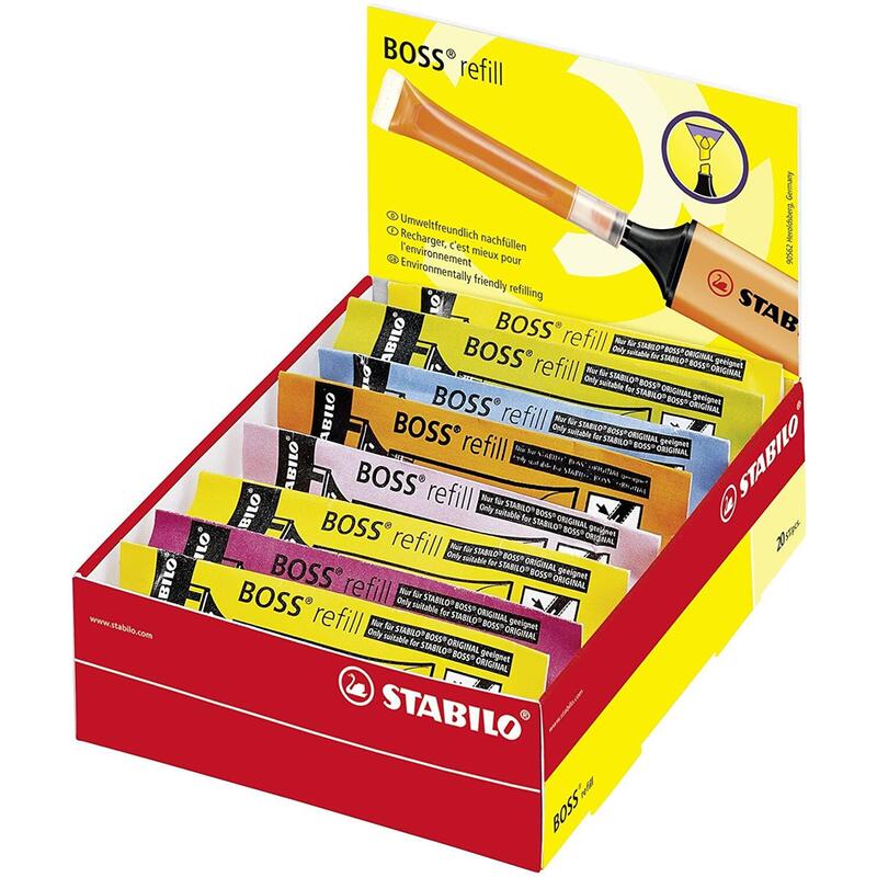 Pack De 20 Unidades Stabilo Boss 70 Pack De 20 Recargas De 3ml Para Marcador Fluorescente - Tinta Con Base De Agua - Colores Surtidos