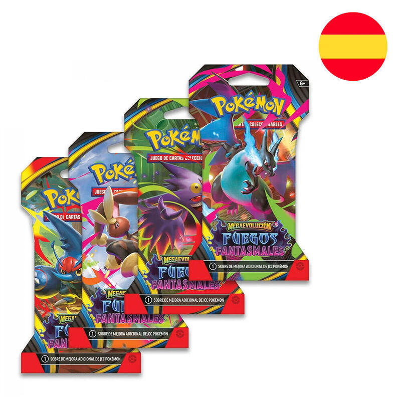 Pack De 24 Unidades - Sobre Cartas Con Funda Fuegos Fantasmales Pokemon Español
