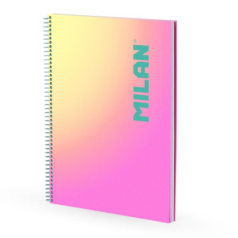 Pack De 3 Unidades - Cuaderno A4, Con Espiral, Tapa Dura, 90 Hojas Cuadriculadas, Sunset Rosa, Con 3 Bandas De Color