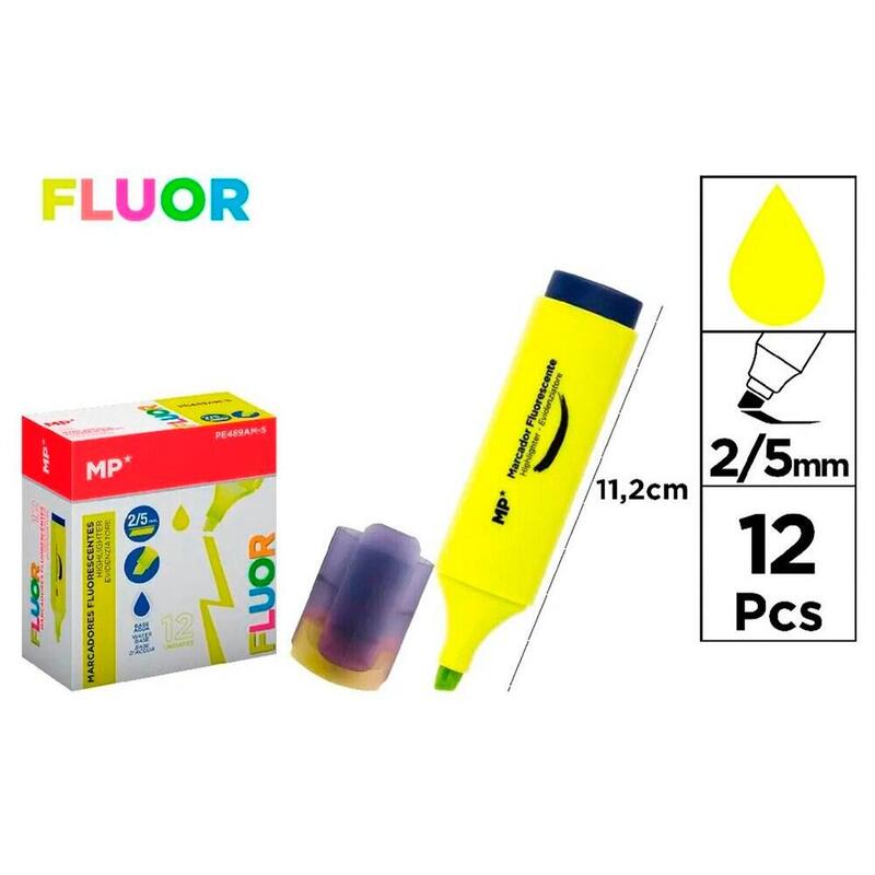 Pack De 3 Unidades - Marcador Fluorescente Fluor, Punta 2/5 Mm, Amarillo, 12 Uds, Caja
