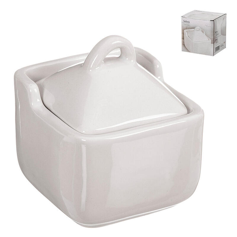 Pack De 3 Unidades - Salero Cerámica Clásico Blanco 10 X 10 X 11,5 Cm