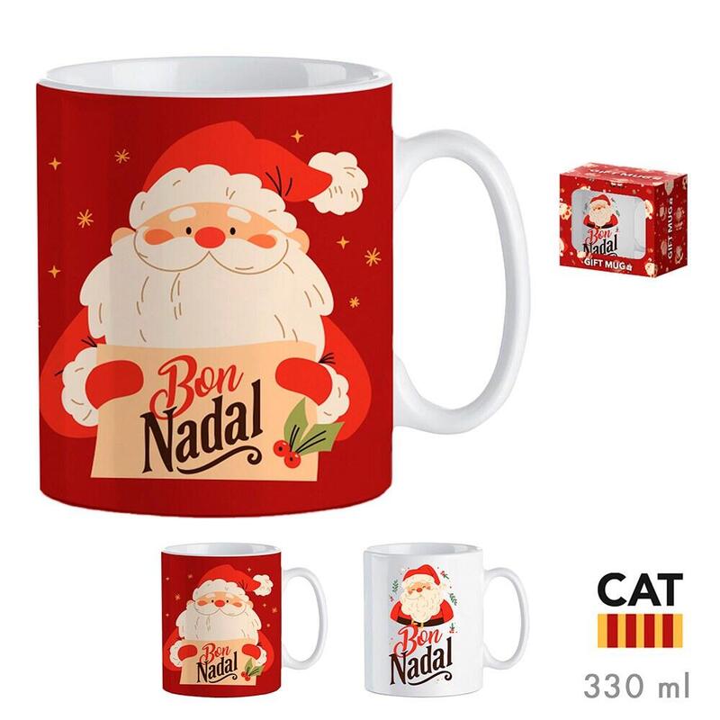 Pack De 3 Unidades - Taza Papa Noel Cat 330 Ml En Caja Regalo, Modelos Variados