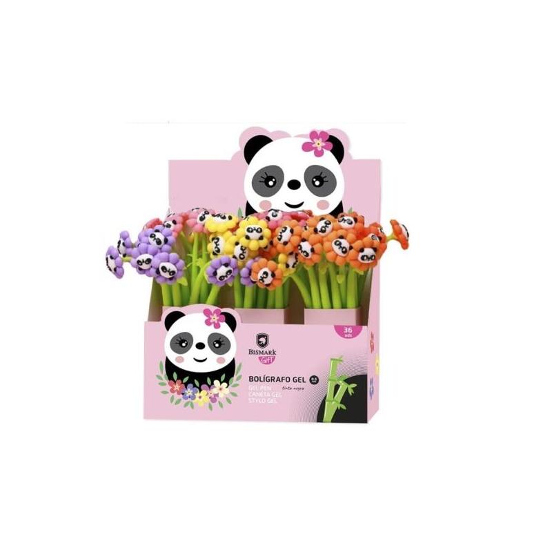 Pack De 36 Unidades Bismark Animals Panda Boligrafo Tacto Soft Con Flores Y Cara De Panda - Punta Fina - Tinta Gel