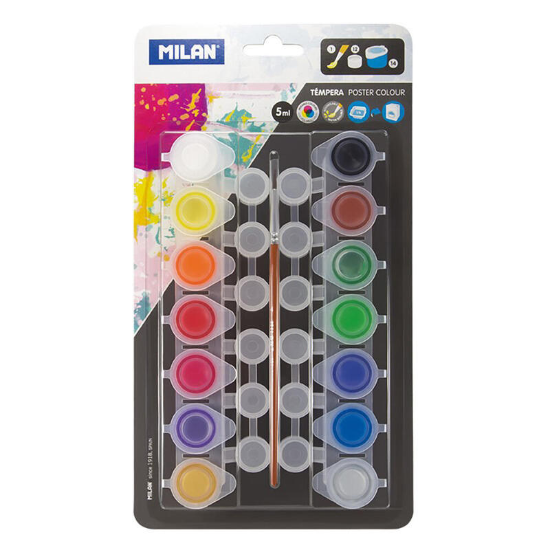 Pack De 4 Unidades - Blister Con 14 Botes De Tempera 5 Ml + 12 Botes De Mezclas + Pincel