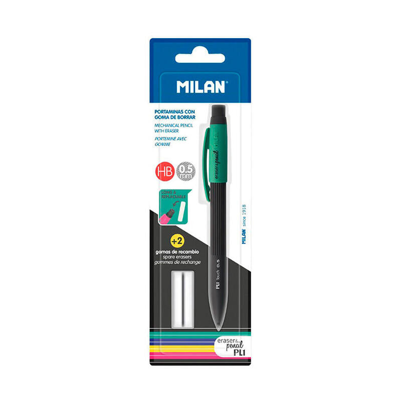 Pack De 4 Unidades - Blister Con Portaminas Pl1 0,5mm + 2 Gomas Milan Colores / Modelos Surtidos