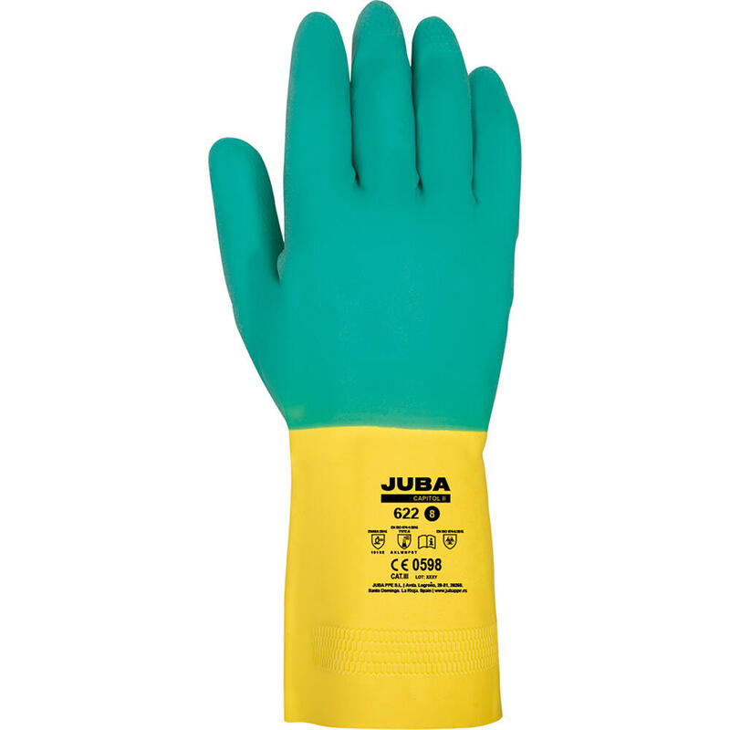 Pack De 4 Unidades - Guante De Trabajo Bicolor Latex Talla 9 Juba