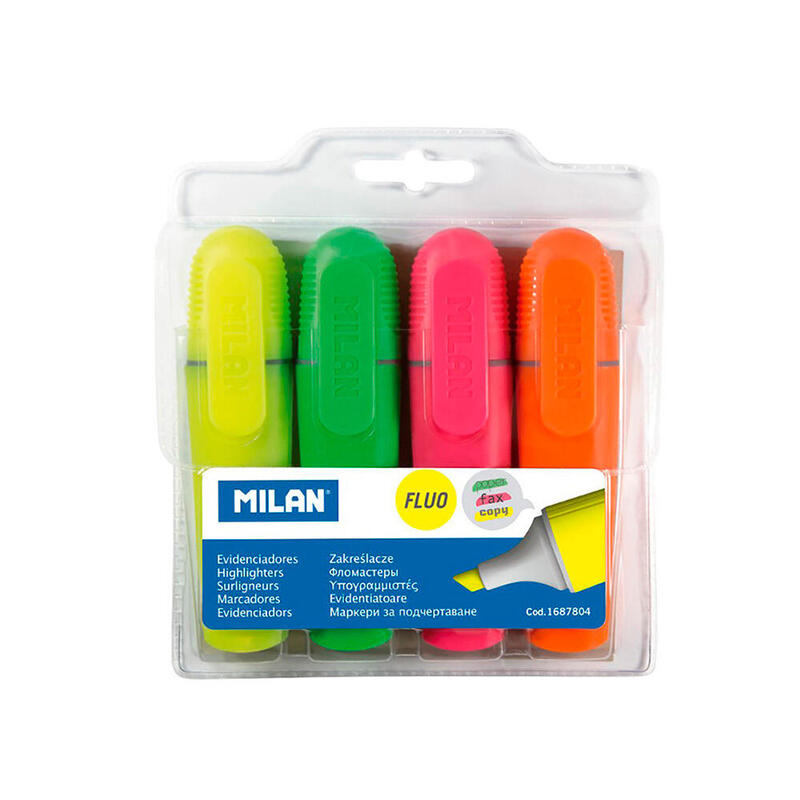 Pack De 4 Unidades - Pack Con 4 Marcadores Fluorescentes Punta Biselada Milan Colores / Modelos Surtidos