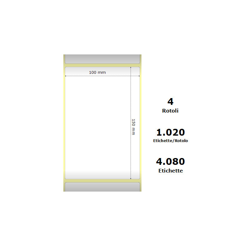 Pack De 4 Unidades White 100x150mm 1020 Et/Rotolo Z-1000d 3.9x5.9x3 Core 4rolls