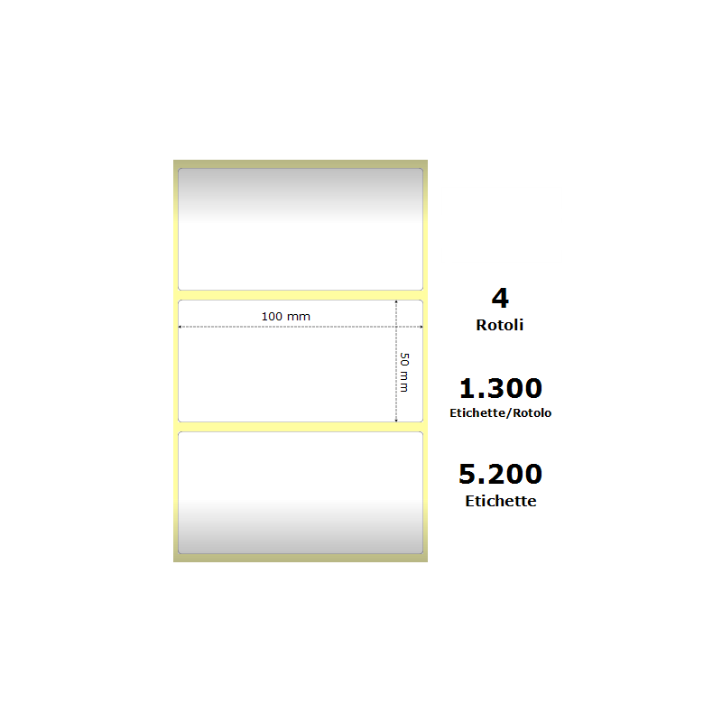 Pack De 4 Unidades White 100x50mm 1300 Et/Rotolo Z-2000d 3.9x2x1 Core Circonferenza 108mm Ze87000