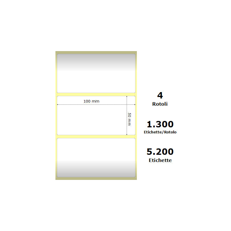 Pack De 4 Unidades White 100x50mm 1300 Et/Rotolo Z-2000d 3.9x2x1 Core 4 Rolls