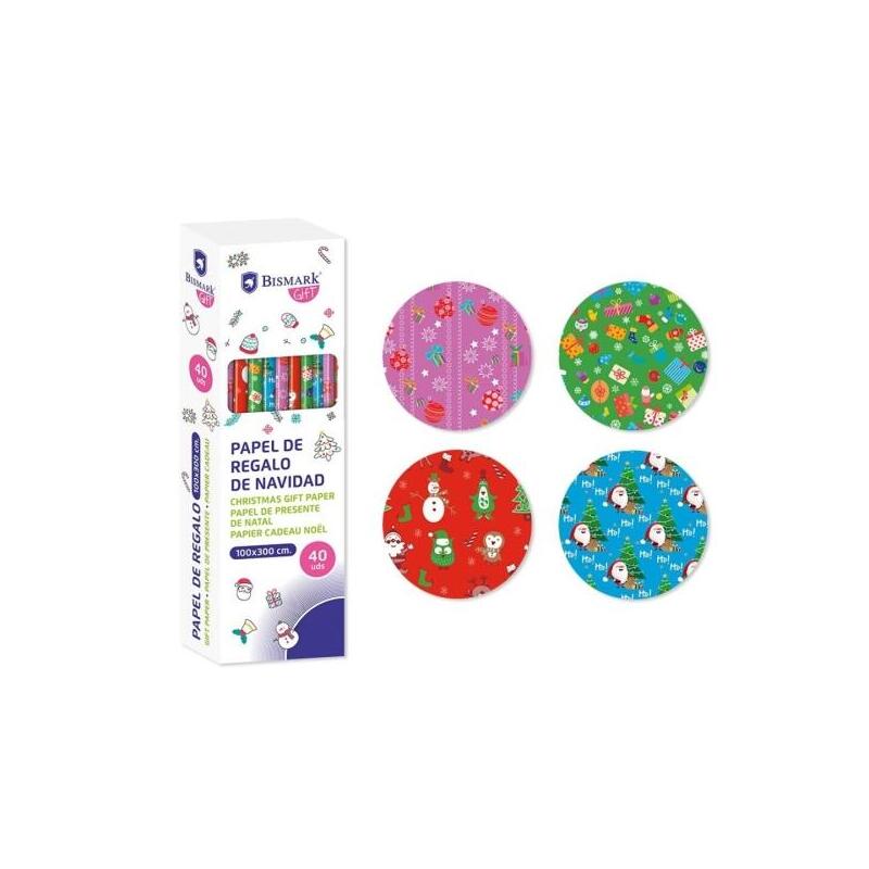 Pack De 40 Unidades Bismark Navidad Gifts Rollo De Papel Regalo - Medidas 100cmx300cm - 4 Diseã±Os Diferentes