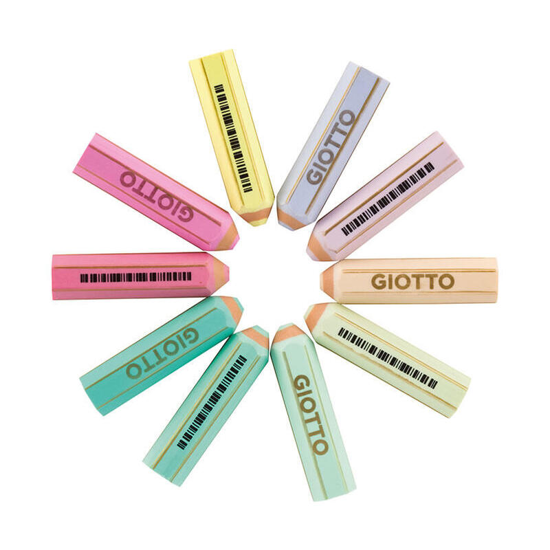 Pack De 40 Unidades Giotto Happy Gomma Expositor De 40 Gomas De Borrar - Forma De Lapiz - Para Borrar Grafito - 10 Colores Pastel
