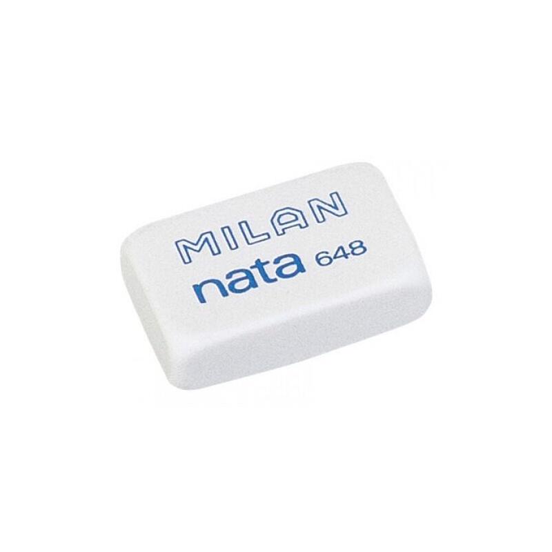 Pack De 48 Unidades Milan Nata 648 Goma De Borrar Rectangular Pequeña - Plastico - No Daña El Papel - Color Blanco