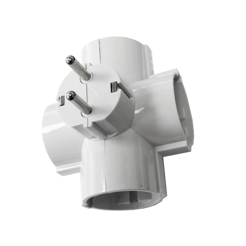 Pack De 5 Unidades - Adaptador Cuádruple 2p+T, 16a 250v~ Entrada Lateral, Blanco (Retractilado)
