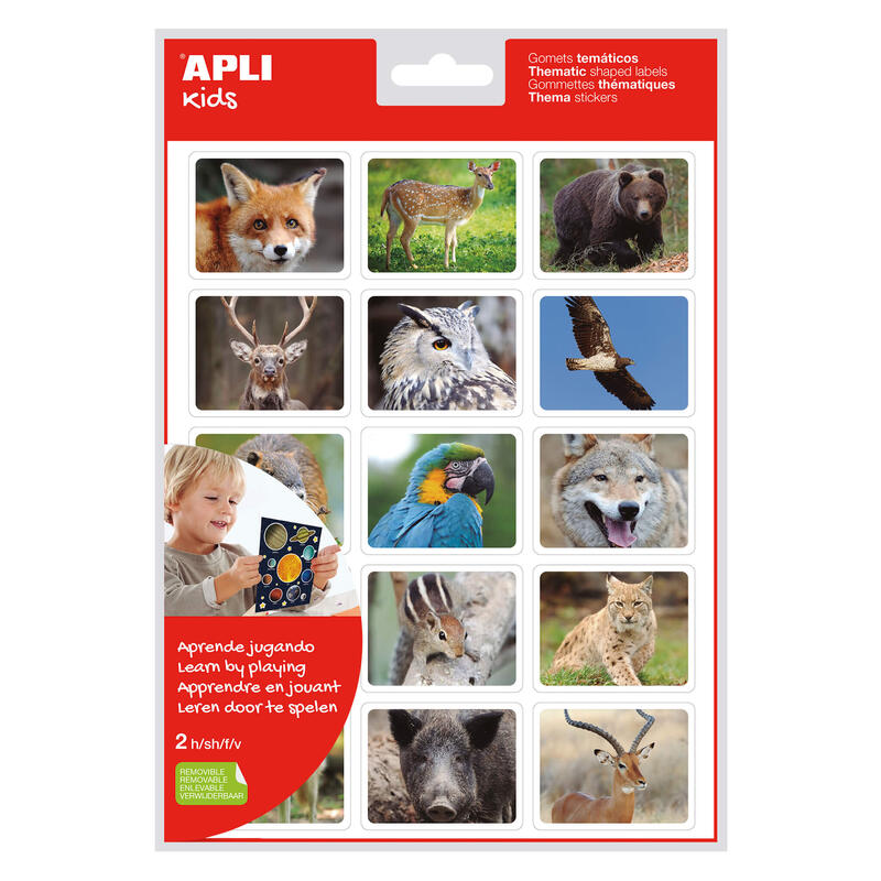 Pack De 5 Unidades Apli Bolsa De Gomets Realistas Animales En Su Habitat - 30 Gomets Rectangulares Tematicos - Adhesivo Removible - Fotografias A Todo Color - Normas En-71 Y Fsc - Libre De Disolventes - 100% Reciclables - Bosque