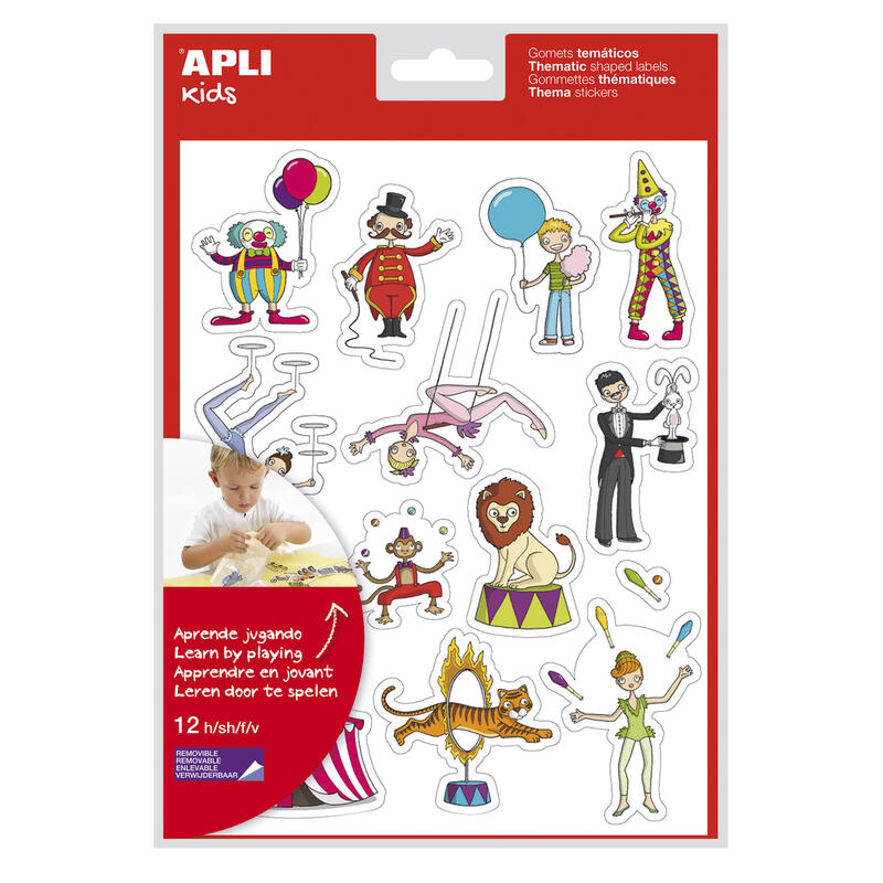Pack De 5 Unidades Apli Bolsa De Gomets Tematicos El Circo - 168 Gomets En 12 Hojas - Adhesivo Removible - Ideal Para Escuelas - Adhesivo Base Agua - Libre De Disolventes - Divertidas Ilustraciones - Colorido Circo