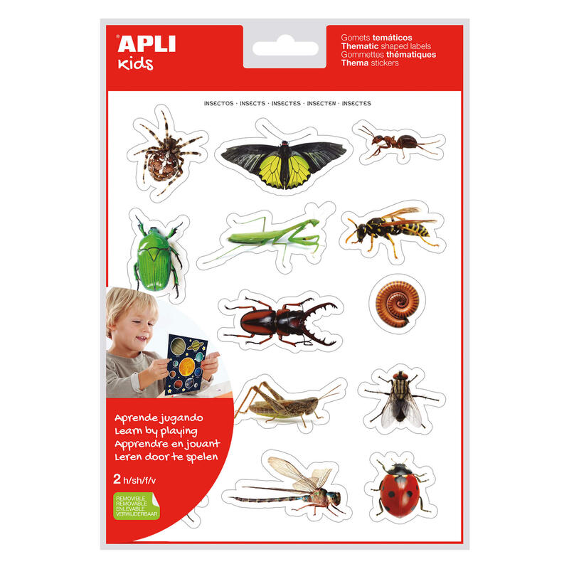 Pack De 5 Unidades Apli Bolsa De Gomets Tematicos Realistas Insectos - 28 Gomets Tematicos Por Bolsa - Imagenes Realistas De Insectos - Adhesivo Removible - Cumple Normas En-71 Y Fsc - Libre De Disolventes - Colorido
