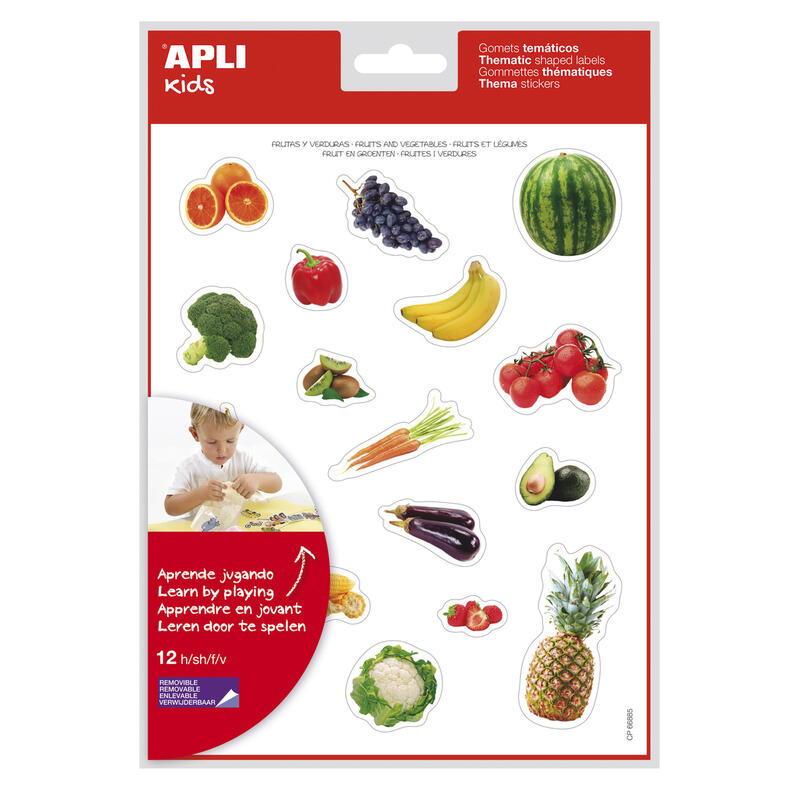 Pack De 5 Unidades Apli Gomets Tematicos Realistas Alimentos Del Huerto - 216 Gomets - Adhesivo Removible - Ideal Para Desarrollar Habilidades Motoras - Normas En-71 Y Fsc - Libre De Disolventes - 100% Reciclables - Coloridos