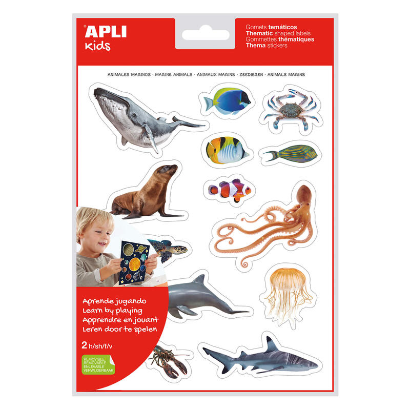 Pack De 5 Unidades Apli Gomets Tematicos Realistas Animales Marinos - 30 Gomets Tematicos Por Bolsa - Imagenes Realistas De Animales Marinos - Adhesivo Removible - Color A Todo Color En Impresion Digital - Colorido
