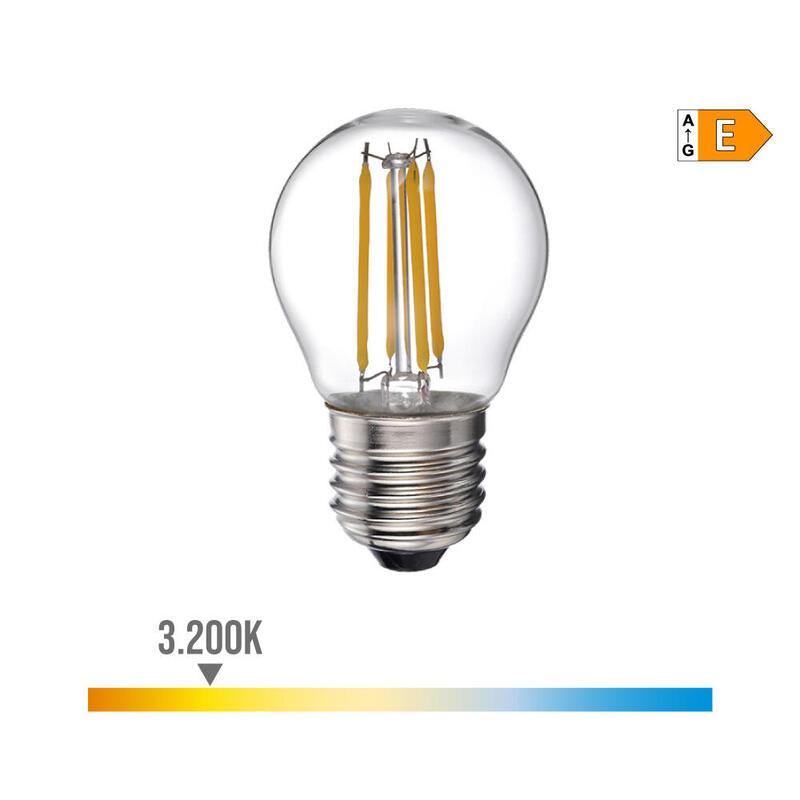 Pack De 5 Unidades - Bombilla Esferica Con Filamento De Led E27 4w 550lm 3200k Luz Calida Ø4,5x7,8cm Edm