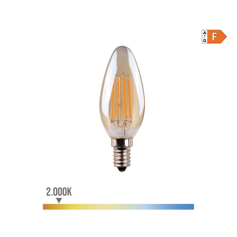 Pack De 5 Unidades - Bombilla Vela Con Filamento De Led Cristal Vintage E14 4,5w 400lm 2000k Luz Calida Ø3,5x9,8cm Edm