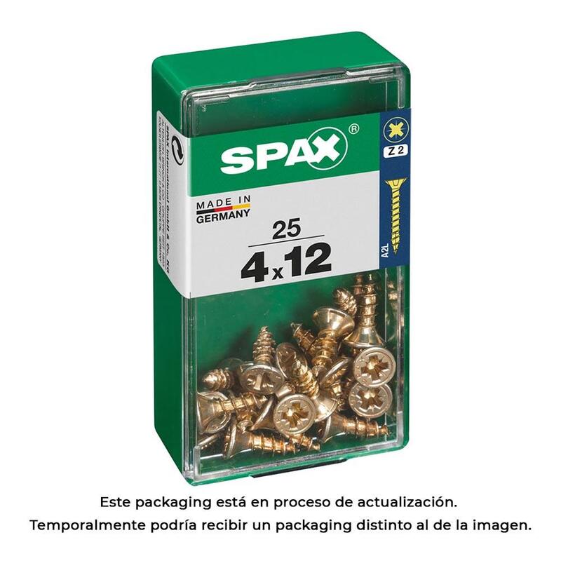 Pack De 5 Unidades - Caja 25 Unid. Tornillo Madera Cabeza Plana Yellox 4,0x12mm Spax