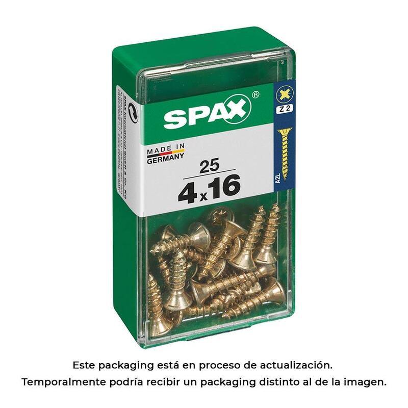 Pack De 5 Unidades - Caja 25 Unid. Tornillo Madera Cabeza Plana Yellox 4,0x16mm Spax