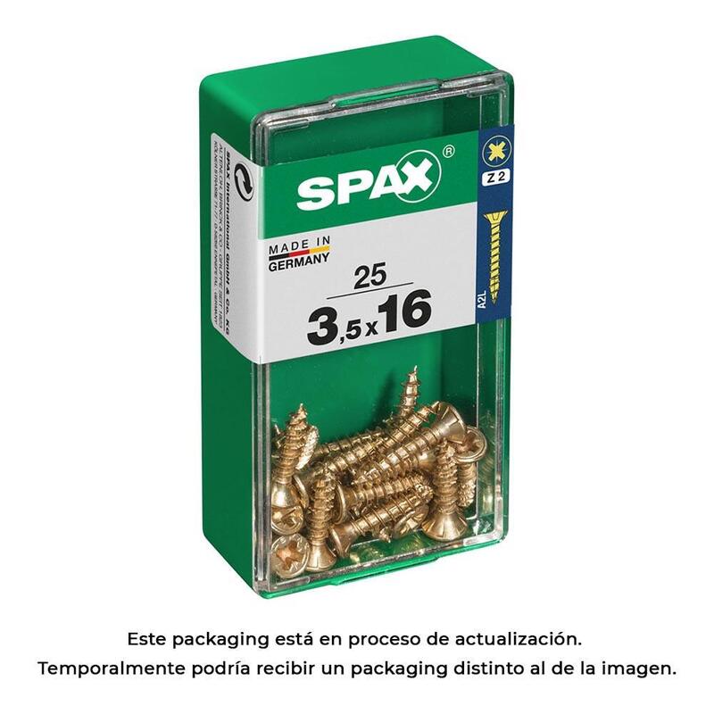 Pack De 5 Unidades - Caja 25 Unid. Tornillo Madera Spax Cabeza Plana Yellox 3,5x16mm Spax