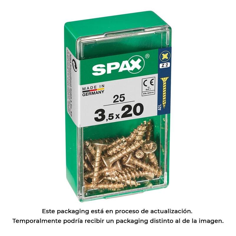 Pack De 5 Unidades - Caja 25 Unid. Tornillo Madera Spax Cabeza Plana Yellox 3,5x20mm Spax