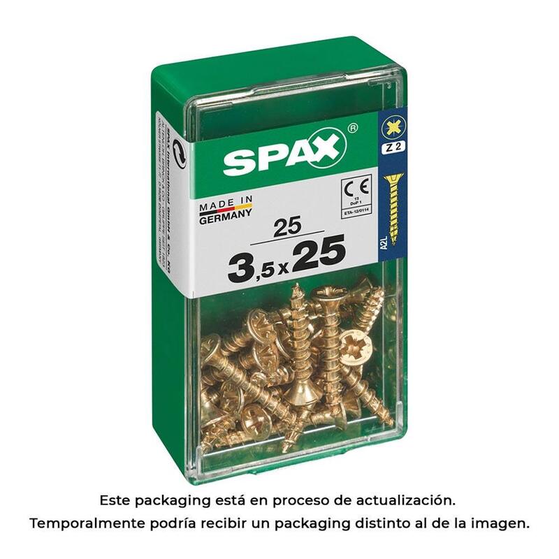 Pack De 5 Unidades - Caja 25 Unid. Tornillo Madera Spax Cabeza Plana Yellox 3,5x25mm Spax