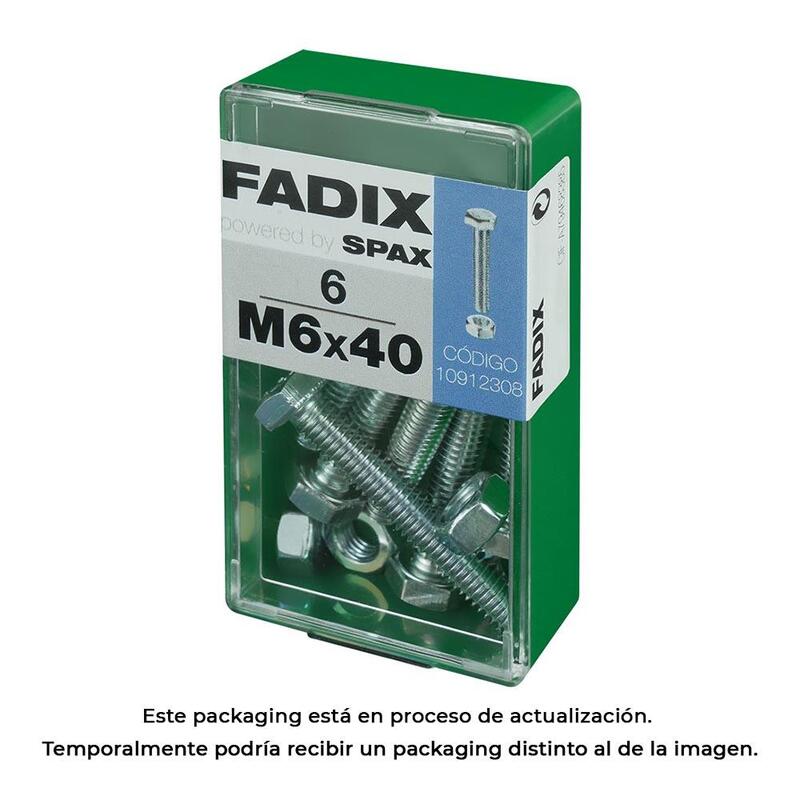 Pack De 5 Unidades - Caja S 6 Unid. Tornillo Metrica Cab Hex+Tuerca Cinc M 6x40mm Fadix