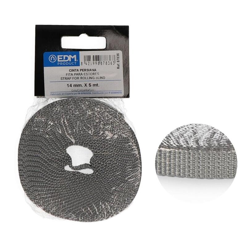 Pack De 5 Unidades - Cinta Persiana Mini 14mm X 5m Gris Edm