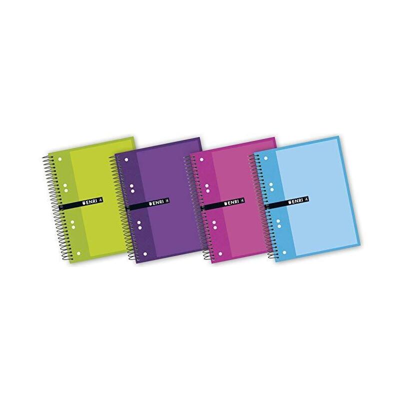 Pack De 5 Unidades Enri Cuaderno Espiral Microperforado 140 Hojas 5x5 Tapas Extraduras A5+ Colores