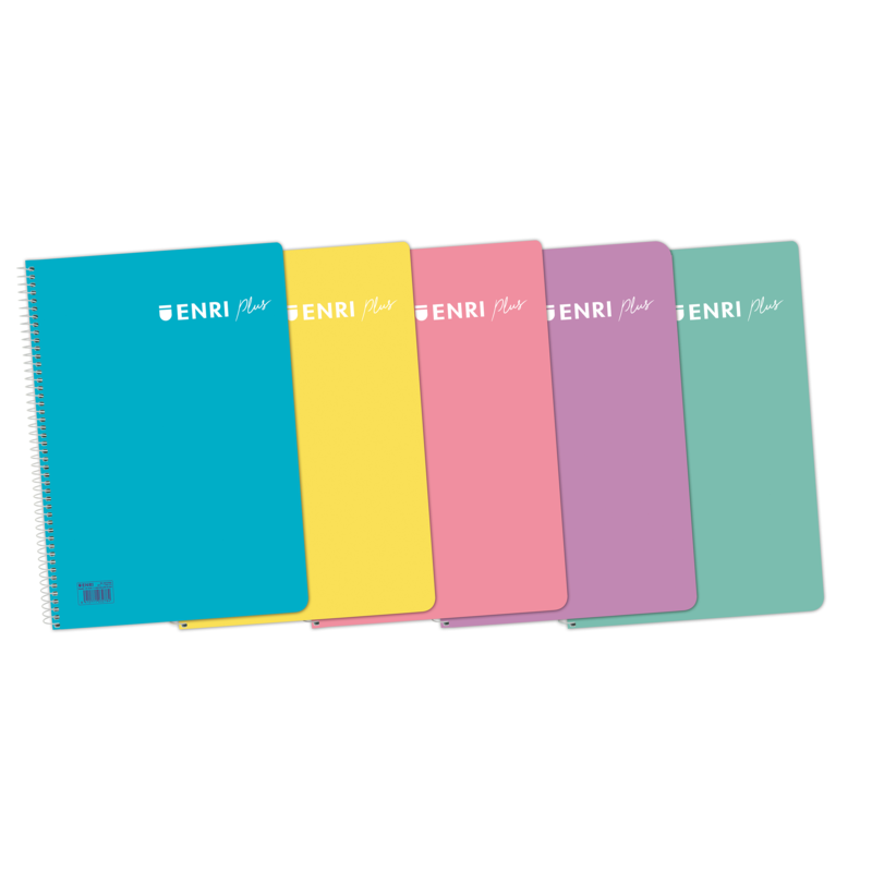 Pack De 5 Unidades Enri Plus 4º Cuaderno Espiral 4x4 - Tapa De Plastico - 80 Hojas 90gr - Colores Surtidos