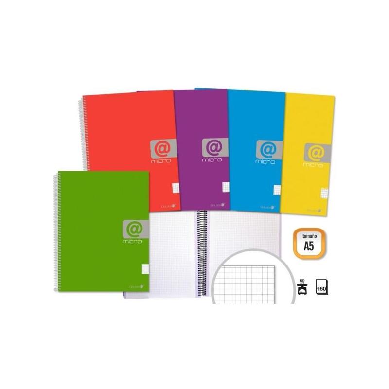 Pack De 5 Unidades Golden Cuaderno Espiral A5 160 Hojas 60grs Cuadricula - Hojas Microperforadas Con 4 Taladros Y 4