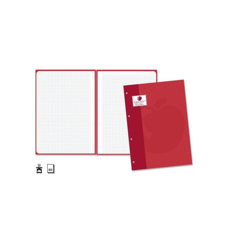 Pack De 5 Unidades Golden Extra Recambio De 80 Hojas 90gr Cuadricula 4x4 - Formato A4 - 4 Taladros Y Banda De Color Rojo