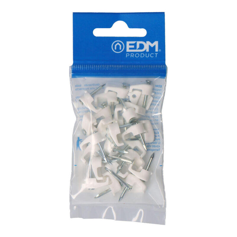 Pack De 5 Unidades - Grapa Blanca Para Cable Manguera Plana 2x1,5mm N°1 (Blister 25 Unid.) Edm
