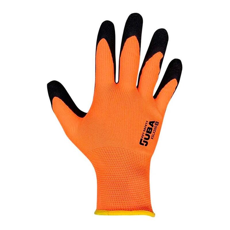 Pack De 5 Unidades - Guante Poliéster Con Palma Látex Rugoso, Keep Safe, Naranja Y Negro, T-7 S