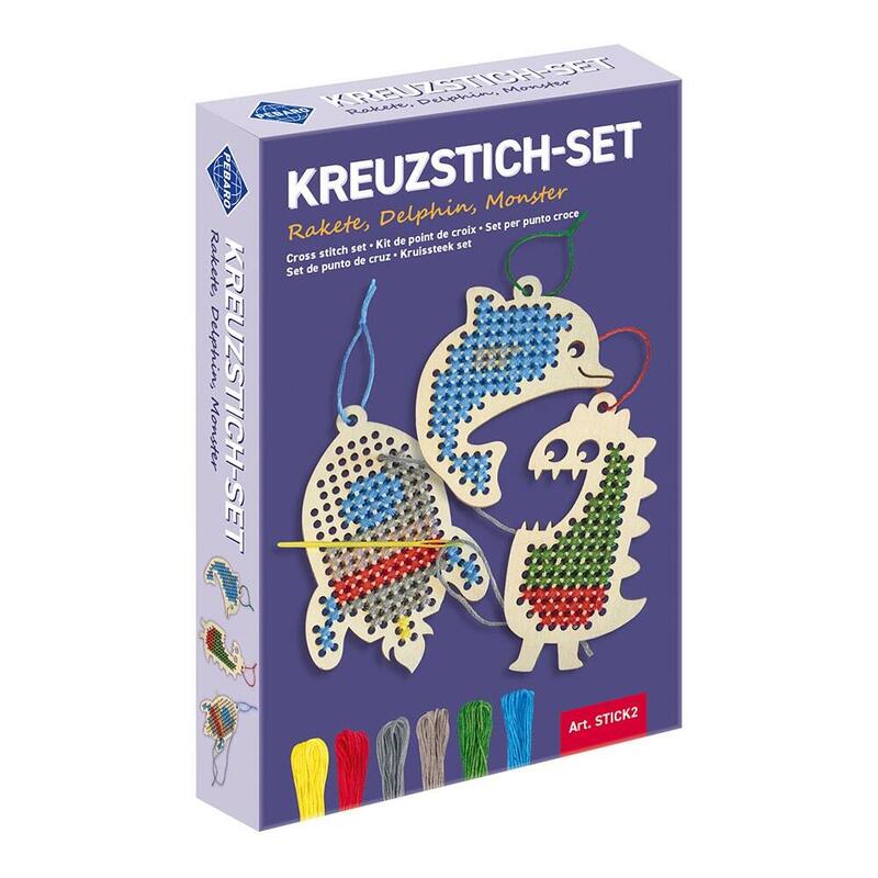 Pack De 5 Unidades - Kit De Bordado Infantil Monstruo, Cohete Y Delfín