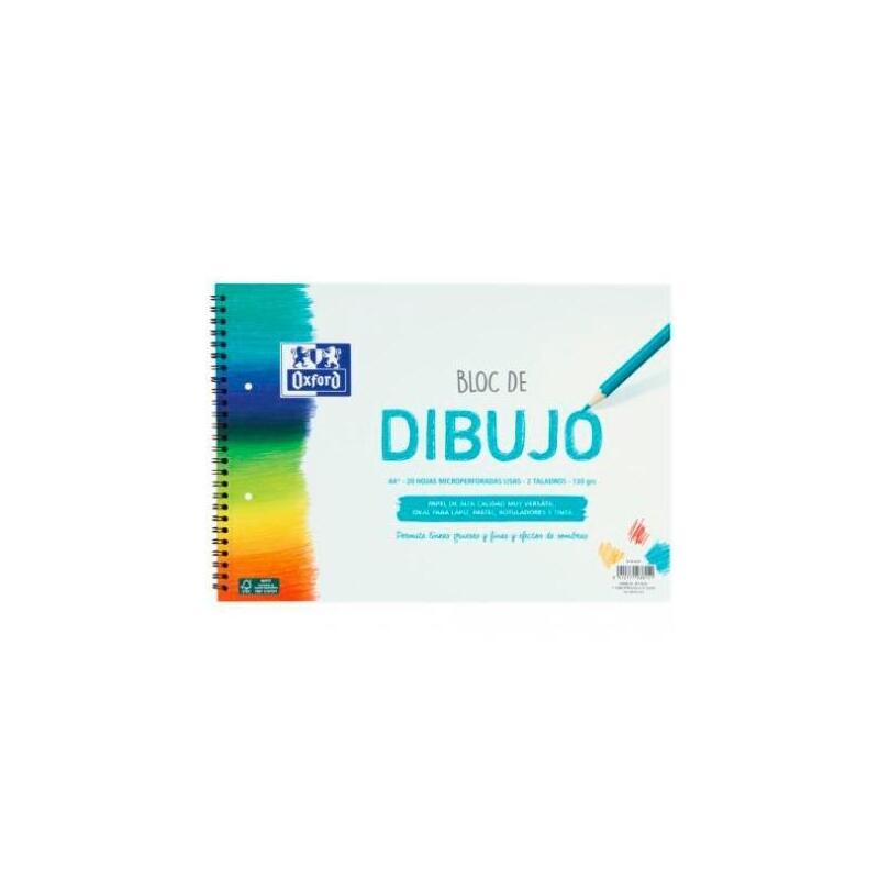 Pack De 5 Unidades Oxford Bloc Dibujo Escolar Multitaladro 2 T/ Blanda Espiral 20h 130gr A4+ Liso Blanco