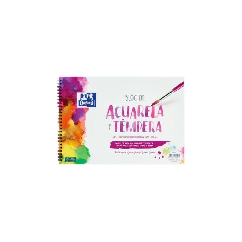 Pack De 5 Unidades Oxford Bloc Pintura Acuarela Y Témpera 10h 300gr Espiral A4+ Liso Blanco