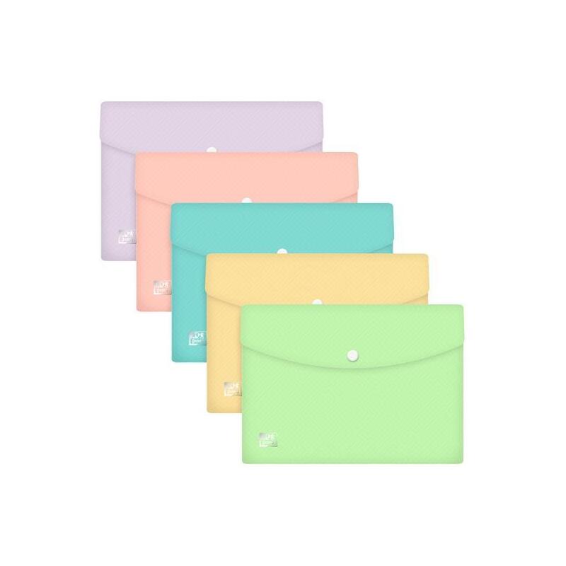 Pack De 5 Unidades Oxford Sobre Con Broche Urban A5 Plástico Flexible Translúcido C/Surtidos Pastel